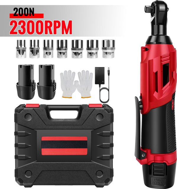 GECOFEER Kabelloser elektrischer Ratschenschlüssel 3/8 Zoll in Rot mit 200NM Drehmoment für Autoreparaturen - Bild 1