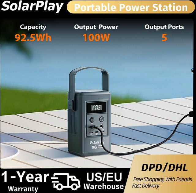 SOLARPLAY Q100 Tragbare Powerstation 25000mAh mit 100W USB-C Ausgang als Solargenerator für Camping und Reisen - Bild 1