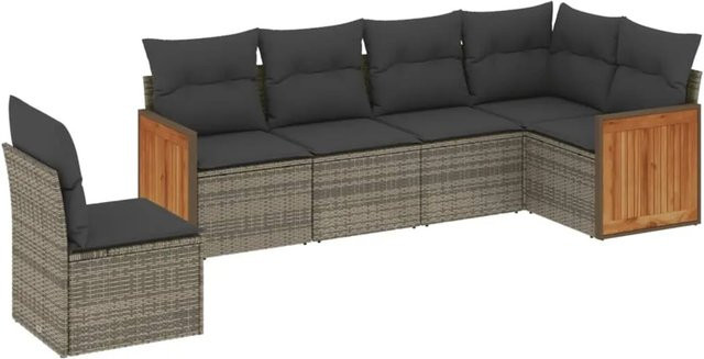 vidaXL 6-teilige Garten-Sofagarnitur in L-Form aus grauem Poly-Rattan mit Sitzkissen und Rückenkissen - Bild 1