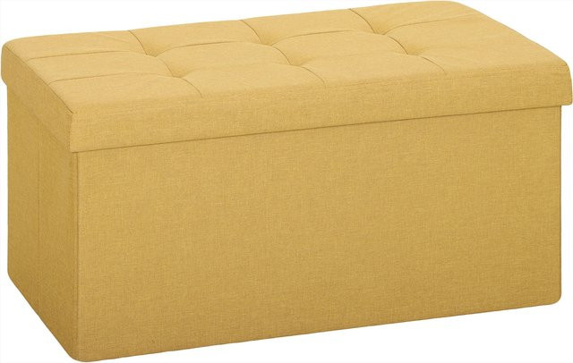 HOMCOM Aufbewahrungs-Pouf Gelb, Klappbare Aufbewahrungsbank aus synthetischem Leinen mit 84 L Volumen, Hocker für Wohnzimmer, Schlafzimmer und Diele, B/T/H: 76 x 38 x 38 cm - Bild 1