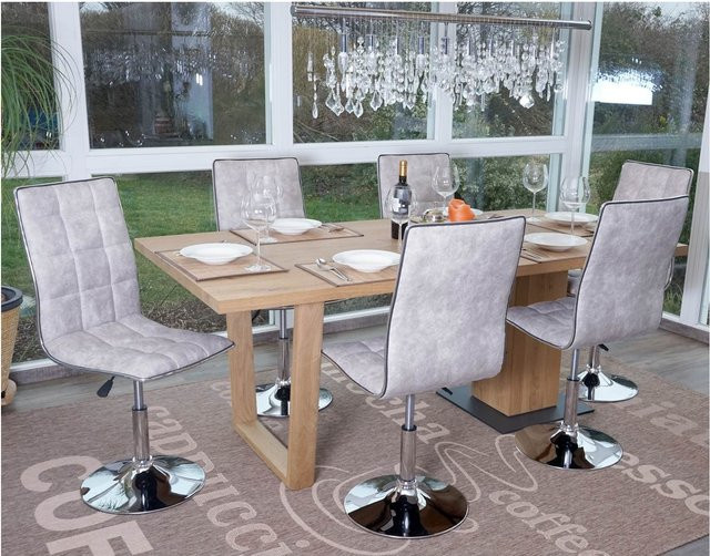 6er-Set MCW Esszimmerstühle C41 in Vintage Kieselgrau, drehbar und höhenverstellbar mit gestepptem Rautenmuster aus Textil - Bild 1
