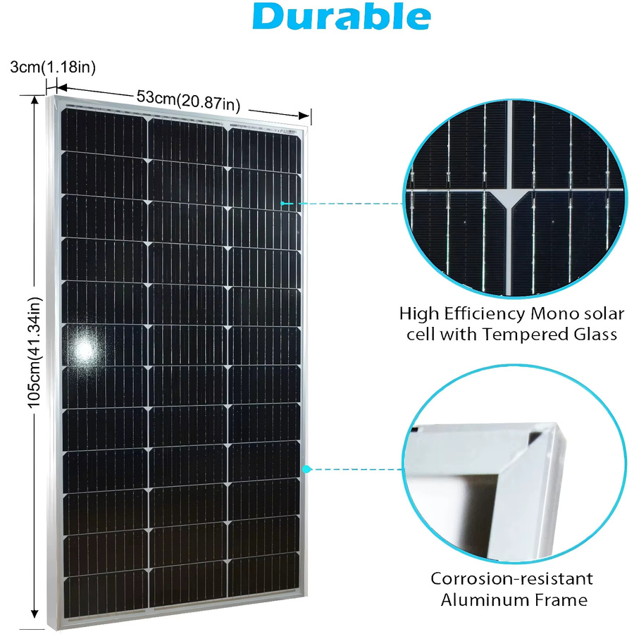 JINGYANGPV 120W Starres Glas-Solarmodul in Schwarz, 18V hocheffizientes und wasserdichtes Solarmodul für Hausdach, Camping und Wohnmobil - Bild 2