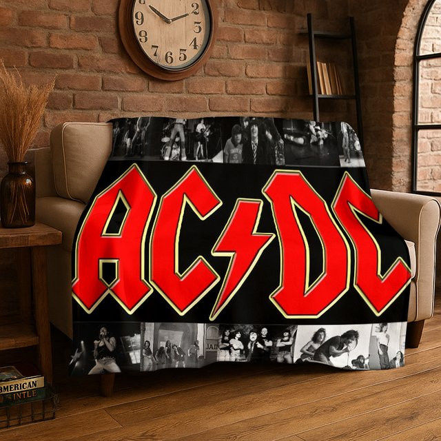 Livrane Retro ACDC Rock Band Flanellblanke in Multicolour, weiche und warme Überwurfdecke für Schlafzimmer, Wohnzimmer oder Camping, B/B/H: 150 x 125 x 1 cm - Bild 1