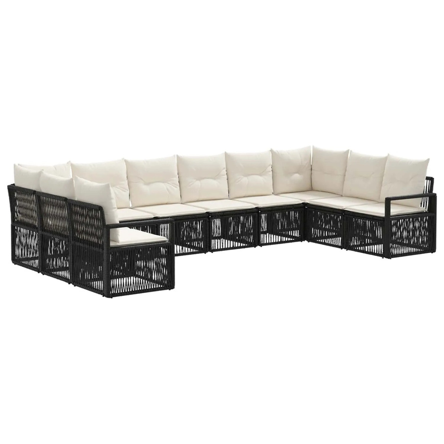 vidaXL Gartensofa-Set 10-teilig in Schwarz aus Poly-Rattan mit Polstern und Metallgestell für Garten und Terrasse - Bild 2