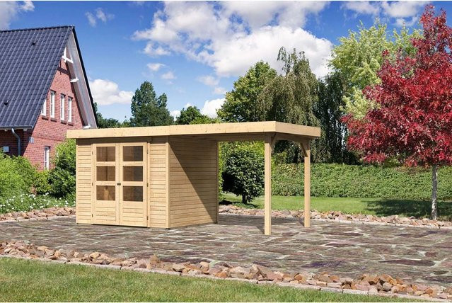 Karibu Holz-Gartenhaus Boras Natur mit Flachdach und modernem Design, Farbe: Braun, B/T/H: 238 x 213 x 211 cm - Bild 1