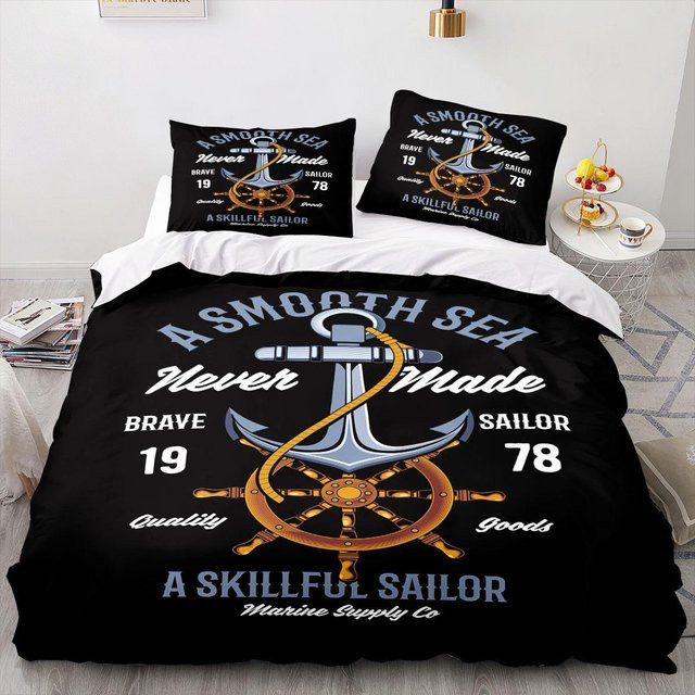 Bettwäsche-Set Lodestar mit Bettbezug und Kissenbezug, nautisches Design in Blau und Schwarz, Mikrofaser, B/H: 200 x 200 cm - Bild 1