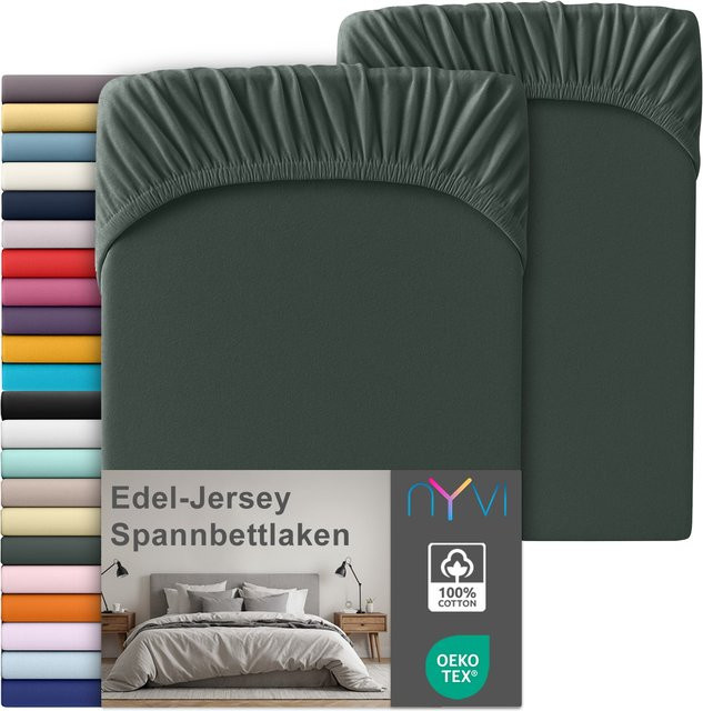 NYVI Edel Jersey Spannbettlaken Deluxe 2er Set aus 100% supergekämmter Baumwolle, Farbe: Anthrazit, B/T: 180-200 x 200 cm, passend für Matratzen bis 25 cm Steghöhe - Bild 1