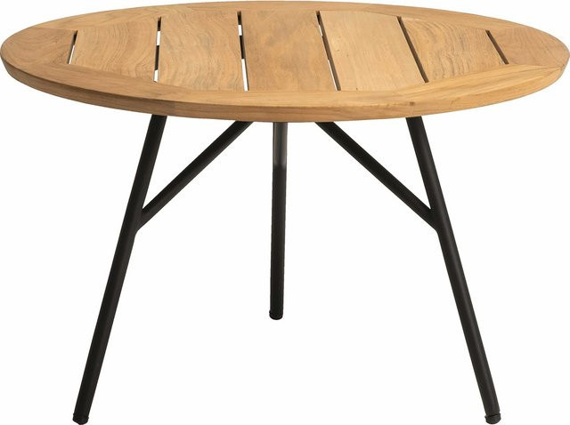 Stern Beistelltisch Frida mit Teakholzplatte, Durchmesser: 55 cm, Aluminium schwarz matt - Bild 1