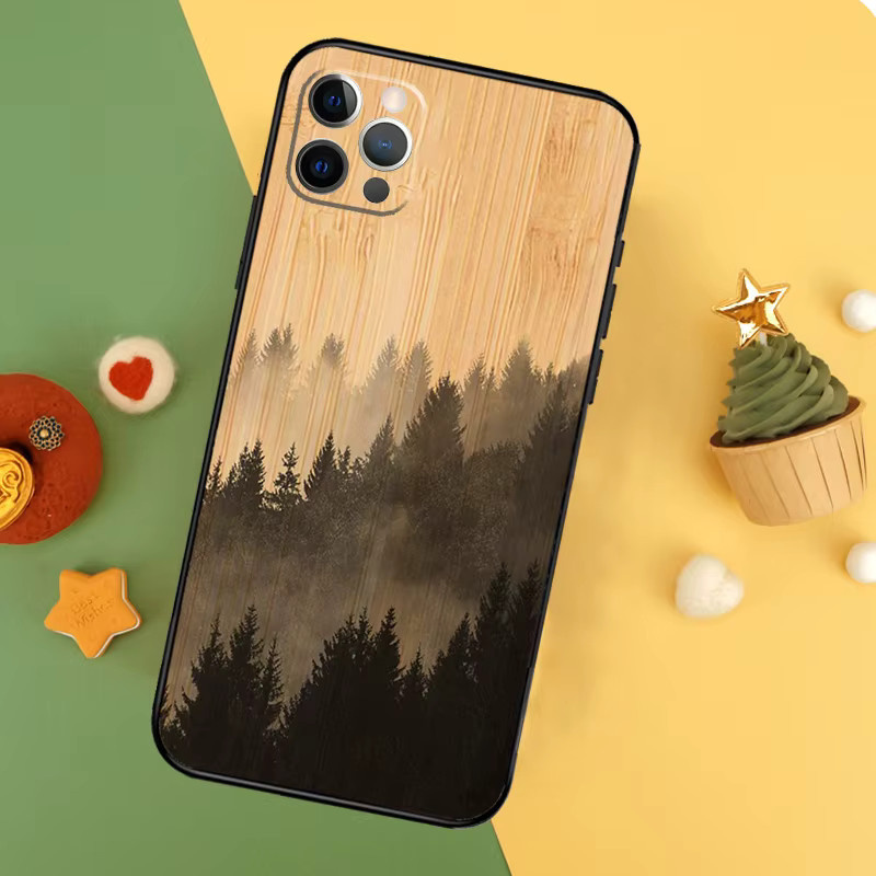 Baumblume Handyhülle aus Bambusholz in Braun für iPhone 11 bis iPhone 17 Pro Max stoßfeste Abdeckung - Bild 2