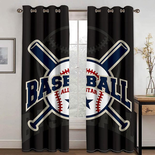 Yiran Furniture Sport Baseballhelm Fenstervorhänge für Kinder, 2er-Set, halbtransparent, Polyester, Mehrfarbig, B: 50 cm, H: 130 cm - Bild 1