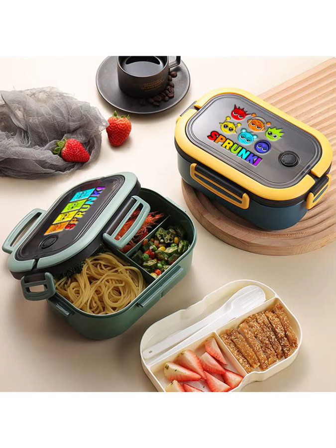 Sprunkis Serie Obst-Bento-Schale von Bandai, mikrowellengeeignete Lunchbox mit Besteck in Mehrfarbig - Bild 3