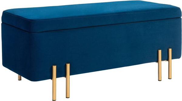 HOMCOM Sitzbank mit Stauraum aus Samt und Holz in Blau, B/T/H: 100 x 40 x 42 cm
