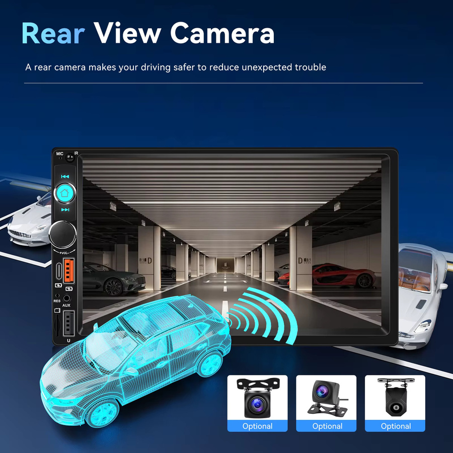 Podofo 7 Zoll 2-DIN Universal Android Autoradio MP5 Multimedia-Player mit kabellosem CarPlay, Android Auto, GPS, WLAN und Bluetooth in Schwarz - Bild 3