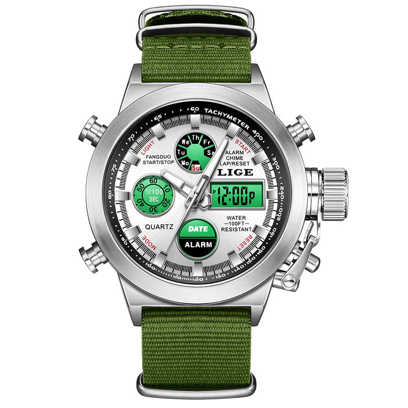 LIGE Armbanduhr, Quarz, Digitaluhr, Schwarz, Textil/NATO, Herren - Bild 7