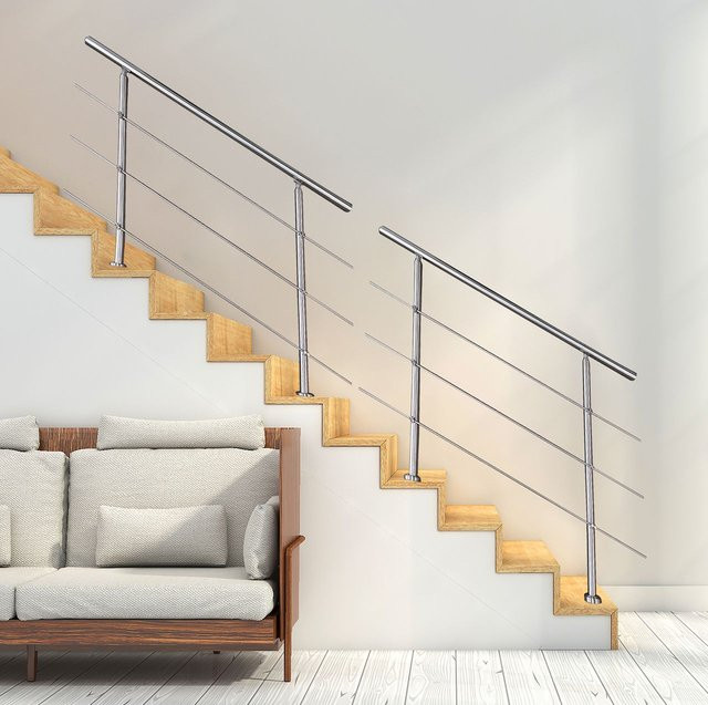 Bella Casa Treppengeländer Set aus Edelstahl in Silber mit 3 Querstreben und 2 Pfosten, Breite: 150 cm, Höhe: 106,5 cm - Bild 1