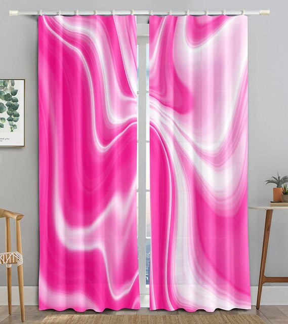 Yiran Furniture Verdunklungsvorhang mit 3D-Abstrakt-Design in Gold und Rosa, Seidenstruktur, 2er-Set, B: 50 cm, H: 160 cm - Bild 1