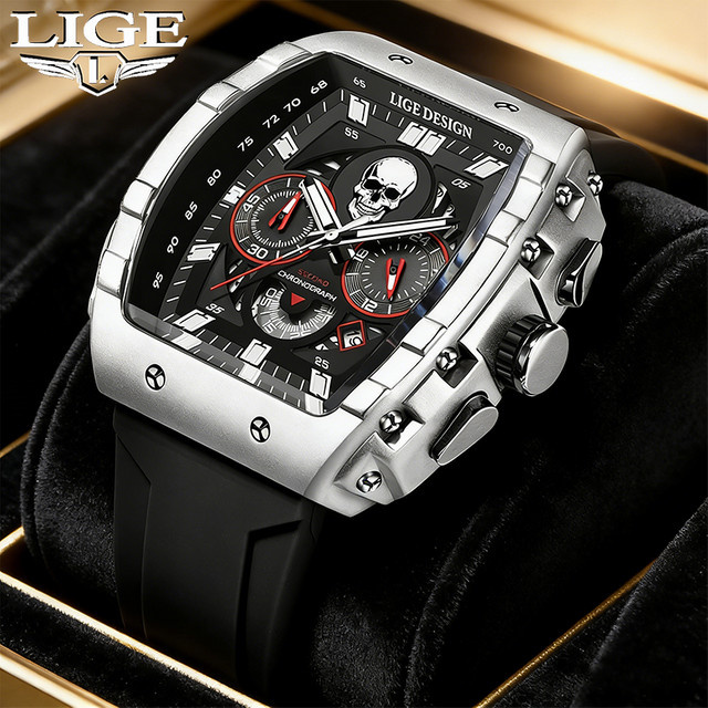 LIGE Armbanduhr Chronograph, Quarz, Edelstahl, Schwarz, Herren - Bild 1