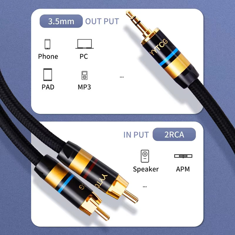 YYTCG HiFi-Stereo Audiokabel 3,5 mm Klinke auf 2RCA Schwarz - Bild 3