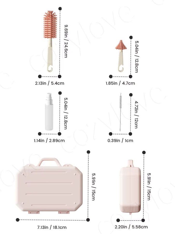 momo&dudu Tragbares Silikon-Babyflaschenbürsten-Set in Pink mit Aufbewahrungsbox für Flaschen und Becher - Bild 2