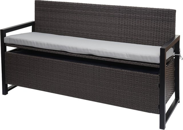 MCW Poly-Rattan 3er Sitzbank F39 als Gartenbank und Truhenbank mit Staufach und Sitzkissen in Grau - Bild 1