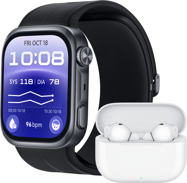 Huawei Set bestehend aus Watch D3 Smartwatch in Schwarz und Freebuds SE 4 In-Ear Kopfhörern in Weiß mit Bluetooth, Herzfrequenzmessung, Schlafanalyse, EKG und Wasserfestigkeit - Bild 1