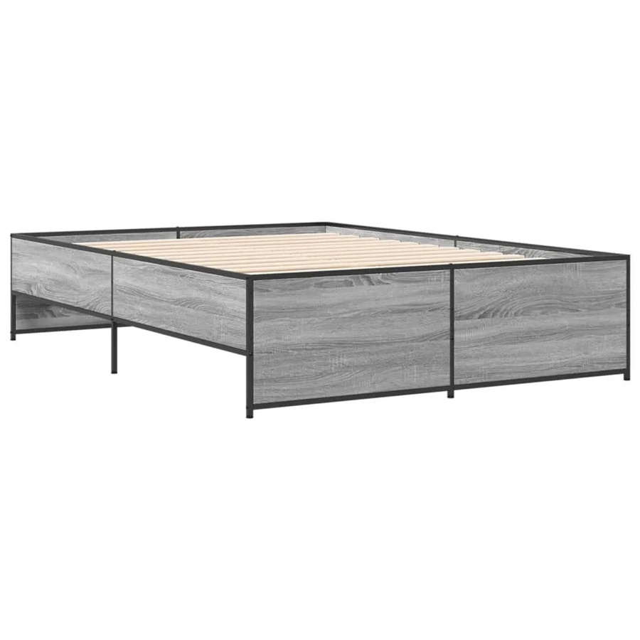 vidaXL Bettgestell im Industrial Design aus Holzwerkstoff und Metall, Farbe Grau Sonoma, B/T/H: 120 x 200 x 40,5 cm - Bild 2