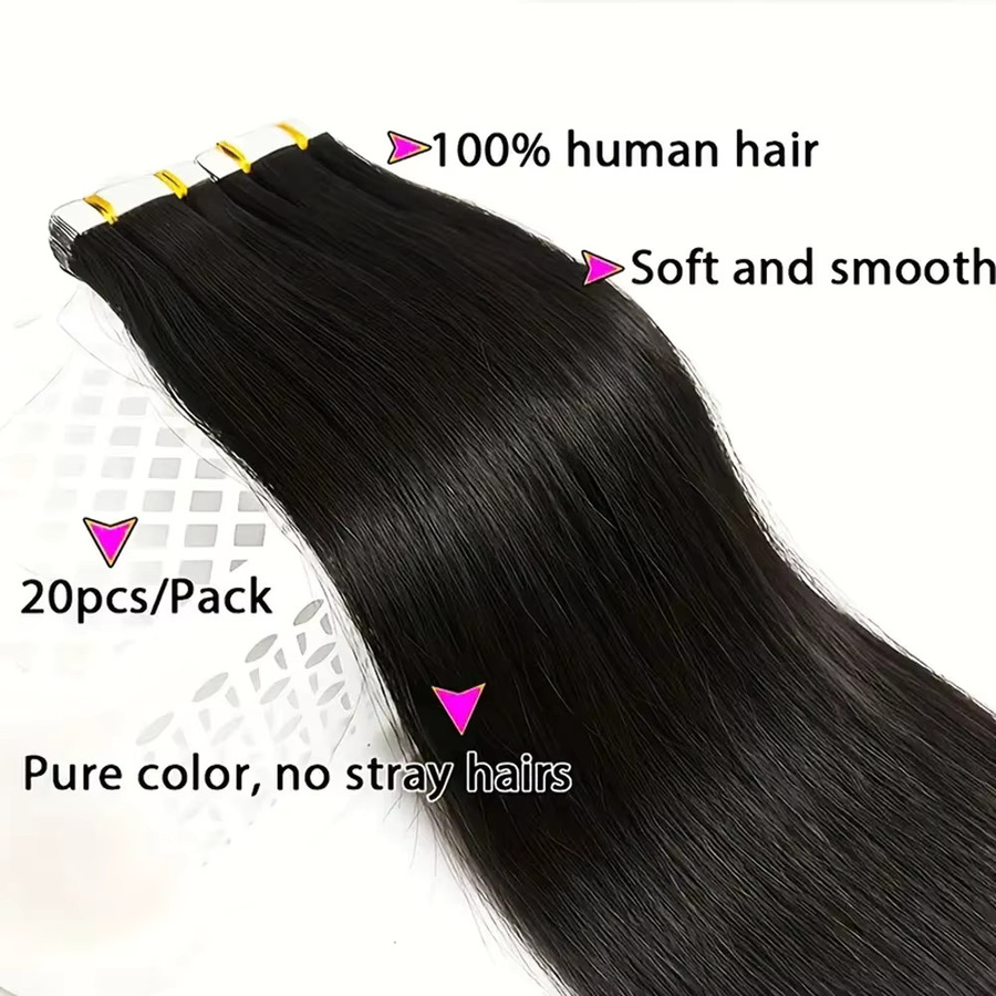 xbeauty Klebeband für Haarverlängerung, 20 Stück, schwarzes Echthaar - Bild 4