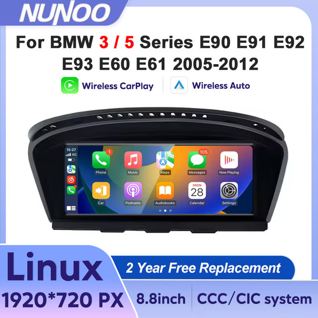 Nunoo Multimedia Player für BMW 3er und 5er Serie E60 E61 E90 E91 E92 E93 (2005-2012) mit Linux Carplay, Android Auto und GPS in Schwarz - Bild 1
