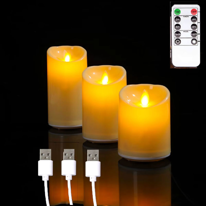 Zabicat LED-Stumpenkerzen mit Fernbedienung und Flackereffekt, USB-aufladbare elektrische Kerzen in Weiß, Höhe: 10 cm, 12,5 cm oder 15 cm - Bild 3