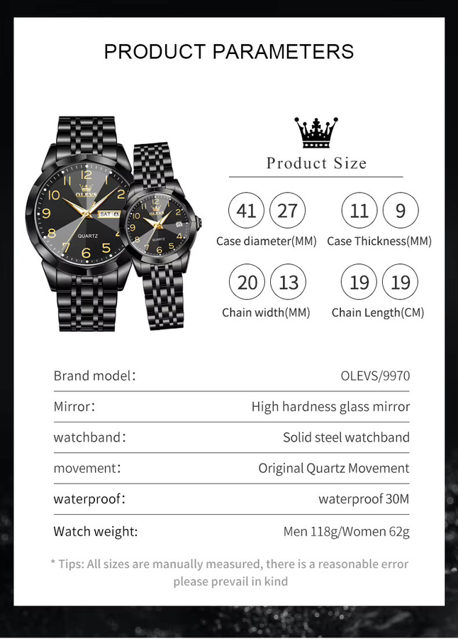 Olevs Digitaluhr, Quarz, Edelstahl, Schwarz, Unisex - Bild 6