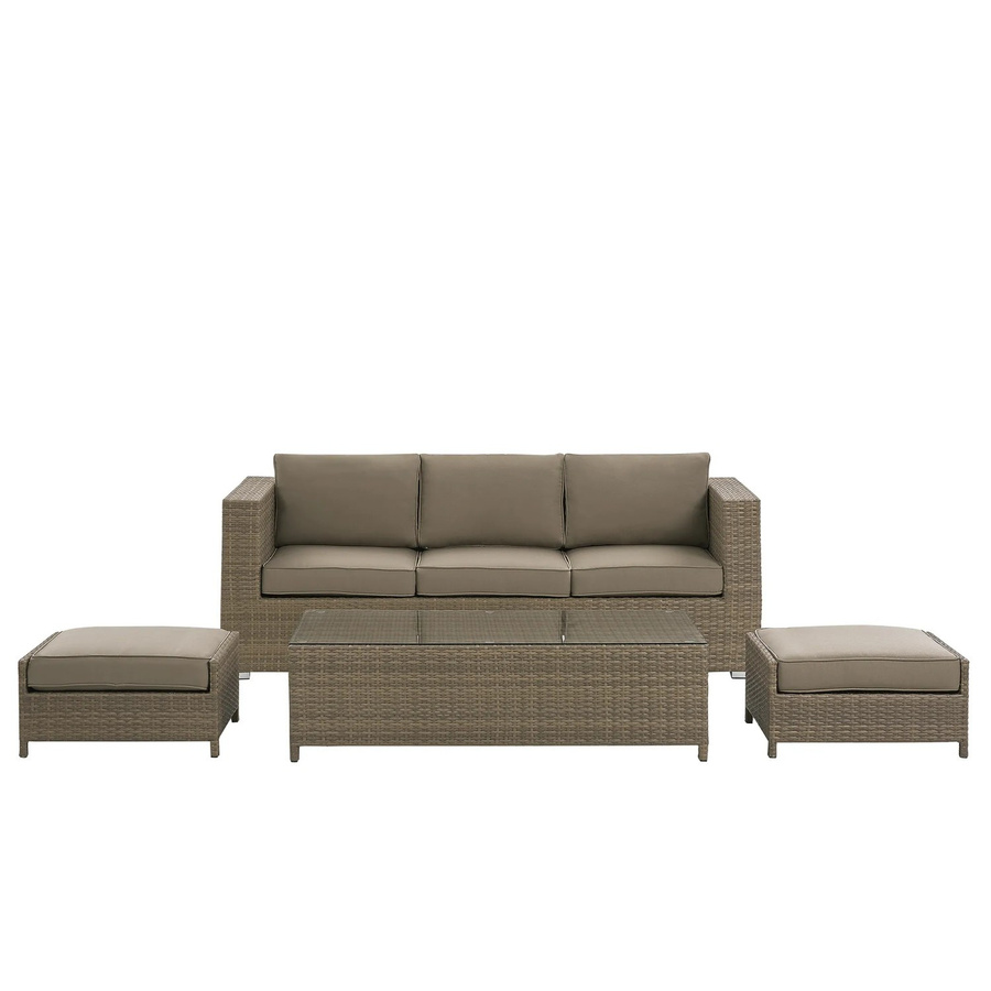 Beliani Lounge Set BELLUNO aus Polyrattan in Braun und Silber mit 3-Sitzer Sofa, Ottoman und Couchtisch, Höhe: 66 cm, Breite: 191 cm, Tiefe: 77 cm - Bild 2