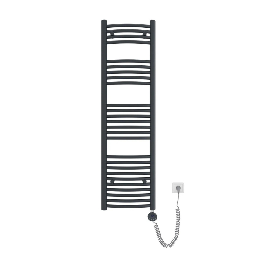 Emke Elektrischer Badheizkörper Gebogen mit Thermostat und Heizstab, Handtuchtrockner in Anthrazit, Höhe: 140 cm, Breite: 40 cm, 500W - Bild 2