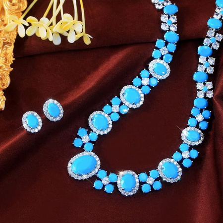 Pera Schmuck-Set Halskette und Ohrringe, Silber, Türkis, Zirkonia, Damen