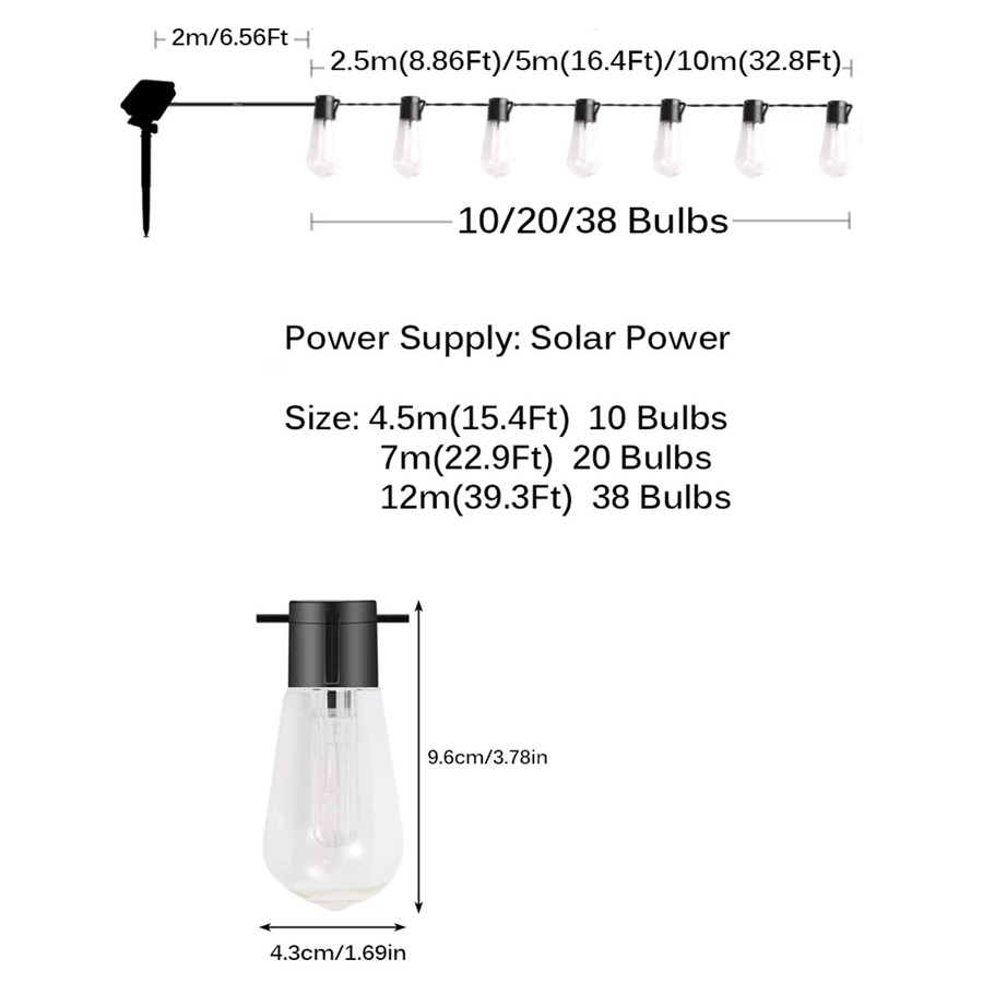 Solar LED String Light Girlande mit transparenten Glas-Globus Glühbirnen in Warmweiß für Garten, Terrasse und Party - Bild 2