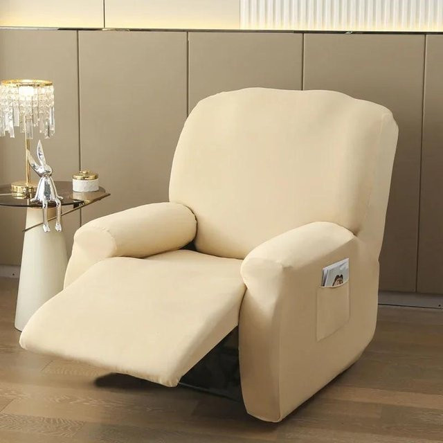 Yiran Furniture Sessel-Überwurf 4-teilig in Beige, rutschfeste und waschbare Mikrofaser-Sesselabdeckung mit Tasche - Bild 1