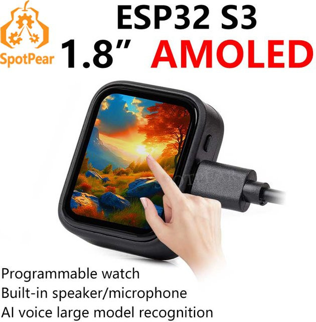 Spotpear ESP32 S3 Entwicklungsboard mit 1,8 Zoll AMOLED Touchscreen, QMI8658, Mikrofon und Audio für AI Voice Anwendungen in Schwarz - Bild 1