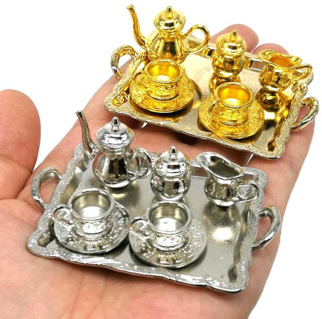 Puppenhaus Miniatur Tee-Set, 10-teiliges Set, Metall - Bild 1