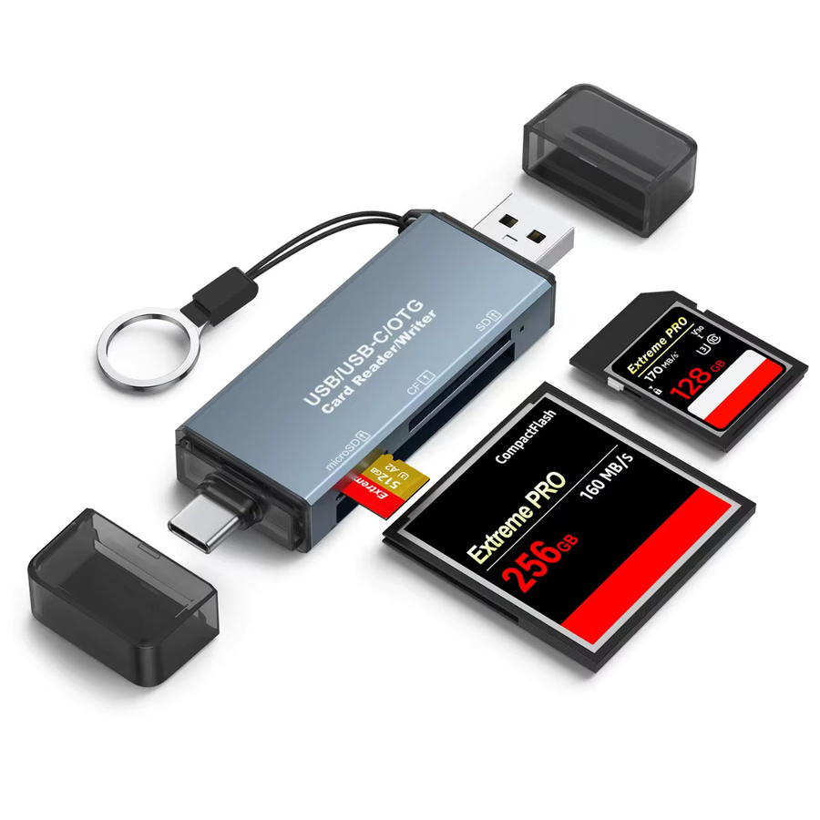 YecaiChuan 3-in-1 USB-C Kartenleser für SD und MicroSD Karten mit OTG-Funktion, Grau - Bild 4