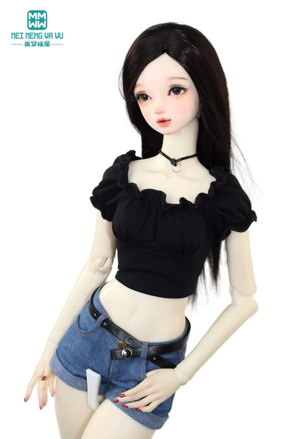 meimengwawu BJD Puppenkleidung Mode Low-Rise-Jeansshorts, Hemd Crop Top T-Shirt, Zubehör - Bild 3