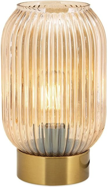 Orion Leuchten Tischleuchte Carneval mit Glasschirm in Amber und Gold/Messing, E27, Vintage Stil - Bild 1