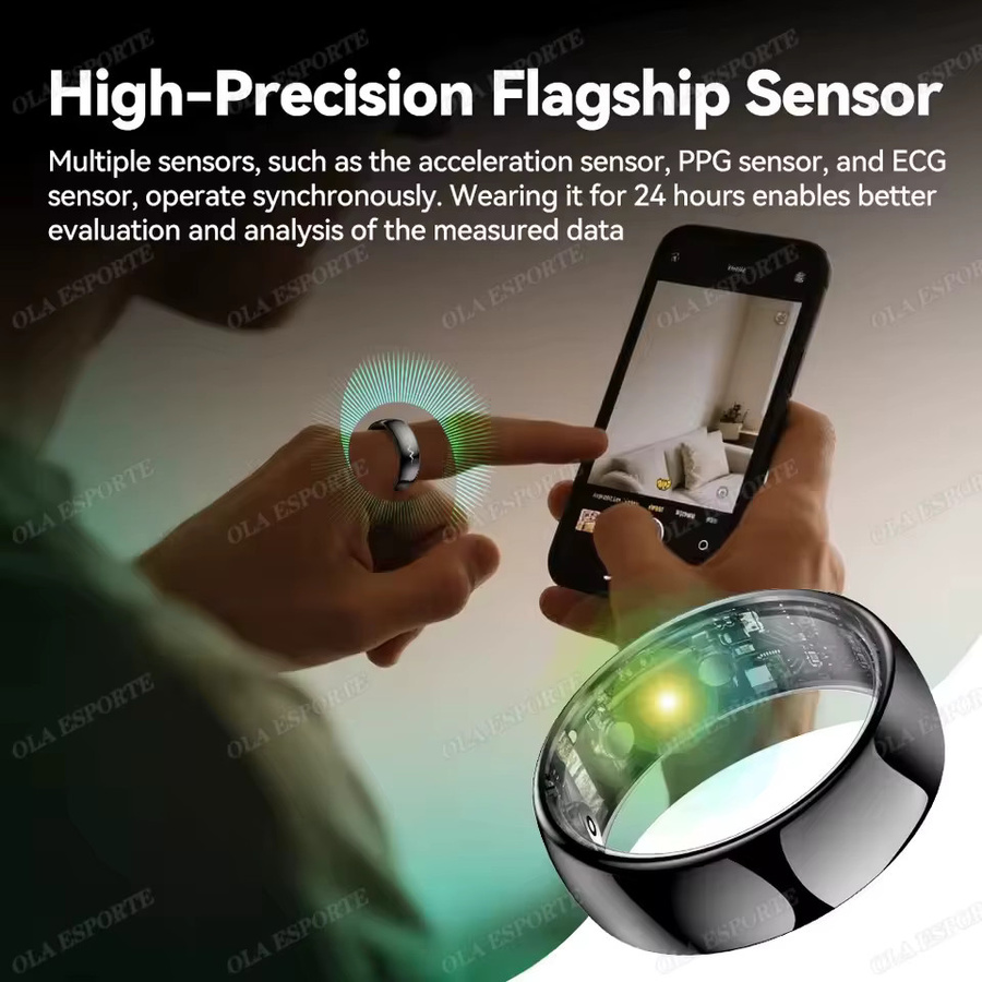 Ola Esporte Smart-Ring HT30 in Schwarz mit EKG-Erkennung, Blutdruck-, Herzfrequenz- und Körpertemperaturmessung sowie GPS-Tracking für Männer und Frauen - Bild 4