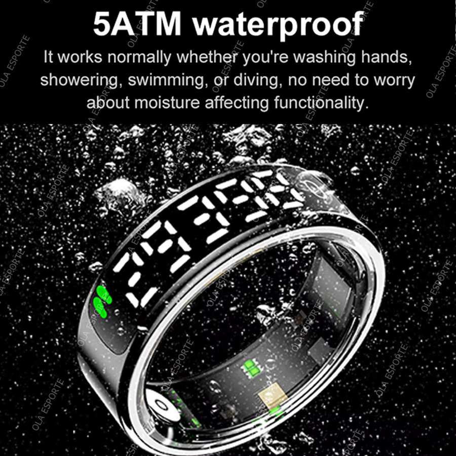 Ola Esporte Smart Ring 2026 mit Display und Touch, kabelloses Laden, Gesundheitsmanager und 5 ATM wasserdicht, Unisex, Gold oder Black - Bild 6