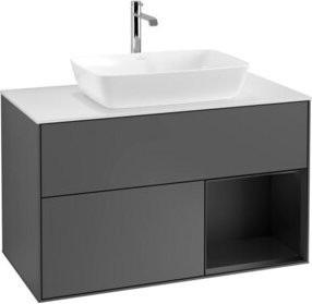 V&B Waschtischunterschrank Finion 100 in Weiß mit blauem Regal und anthrazitfarbenem Akzent, Breite: 100 cm, Tiefe: 50,1 cm, Höhe: 50,1 cm - Bild 1