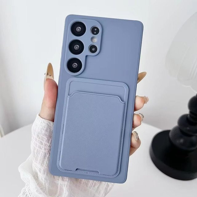 Flüssigsilikon Handyhülle mit Kartensteckplatz und Geldbörse für Samsung Galaxy S24 S23 S22 S21 S20 Plus und S23 FE in Blau - Bild 1