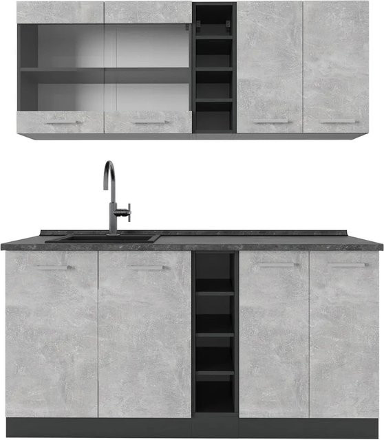 Vicco R-Line Singleküche modern in Anthrazit und Beton, Breite: 160 cm - Bild 1