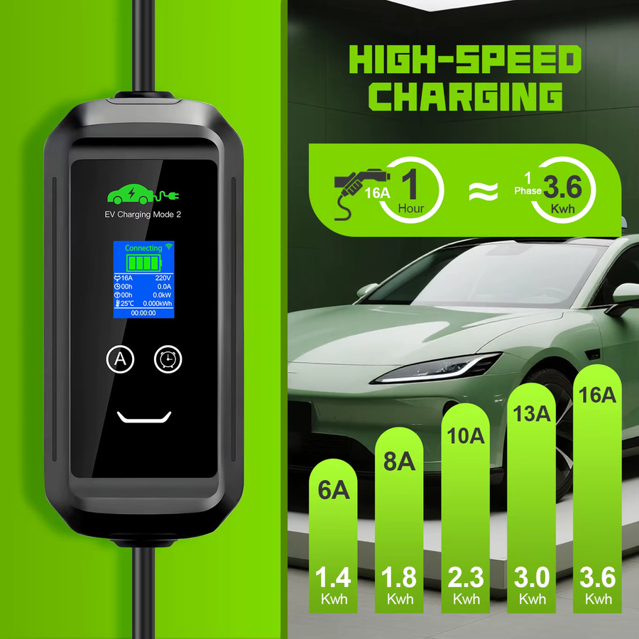 ISIGMA Tragbares EV Ladegerät 3,6 kW mit Typ 1, Typ 2 und GBT Stecker, 16A, Schwarz, mit WIFI App und Bluetooth Steuerung, 5m Kabel - Bild 2