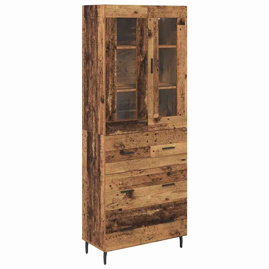 vidaXL Highboard 2-teilig aus Altholz-Optik und Glas in Braun mit Schubladen und Glasfronten - Bild 2