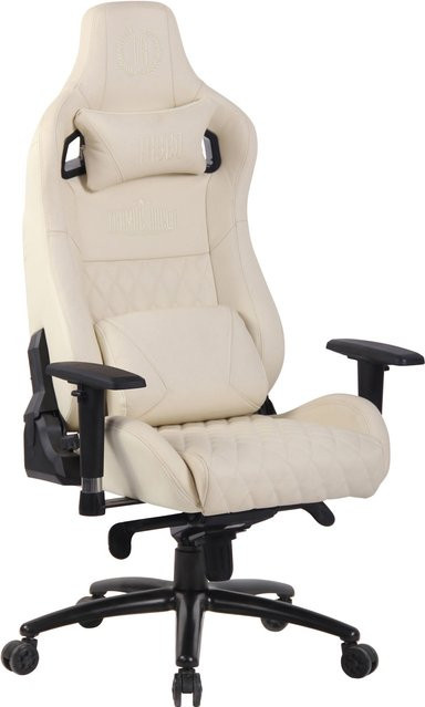 TPFLiving Bürostuhl Kerstin aus Echtleder in Beige mit Armlehnen und Rollen, B/T/H: 70 x 64 x 129 cm - Bild 1