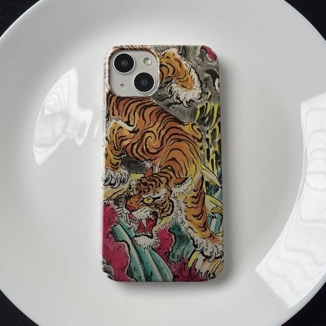 Clmj Handyhülle Oriental Artistic Majestic Tiger für iPhone 11 bis 17 Pro Max, Air, XR, Plus in Multicolour, harter PC mit glänzendem Film - Bild 1