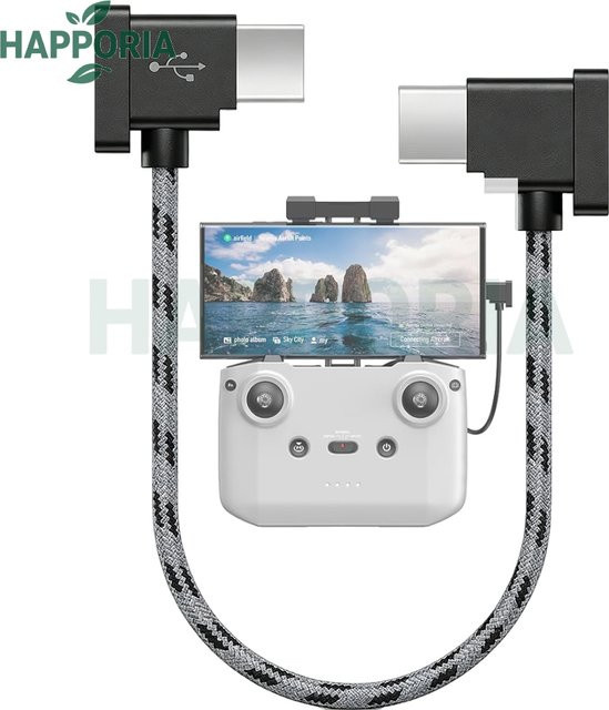 HAPPORIA USB-C auf USB-C OTG Datenkabel in Schwarz für DJI Mini 2 3 Pro, Air 2S, Mavic Air 2 und Pocket 2 zur Verbindung von Fernbedienung, Telefon und Tablet - Bild 1